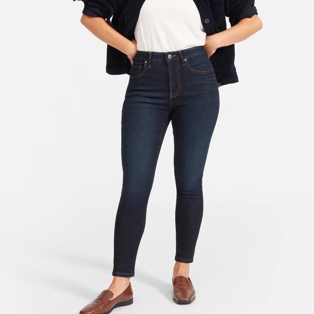 Everlane Women 25 Blue Dark Wash Denim Cotton Blend High Rise Skinny Ankle Jeans